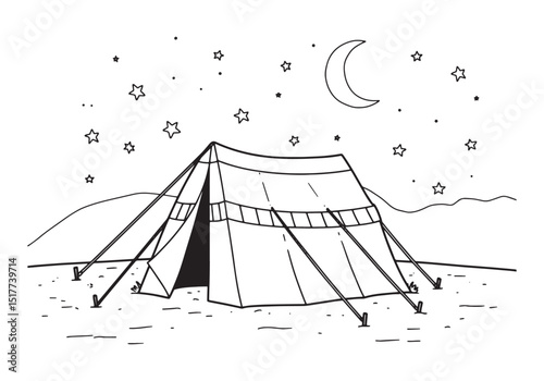 Ancient tent of meet coloring page for kids and adults illustrat