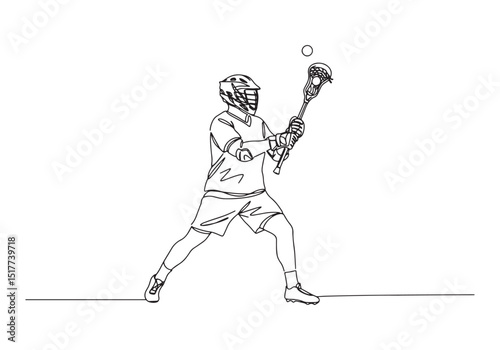 Dynamic lacrosse player in continuous line drawing highlighting