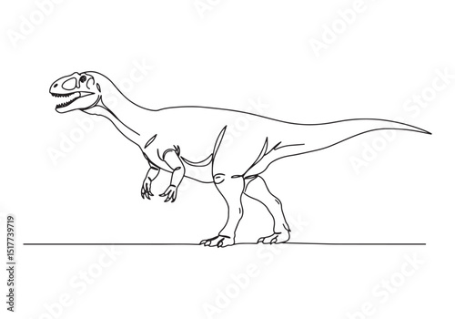 Elegant Allosaurus, A striking monochrome continuous line drawin