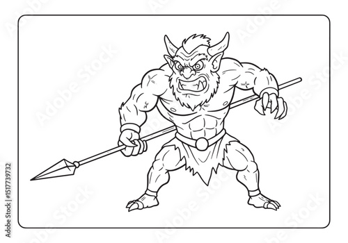 Deimos Warrior Coloring Page, Intricate Black and White Illustra