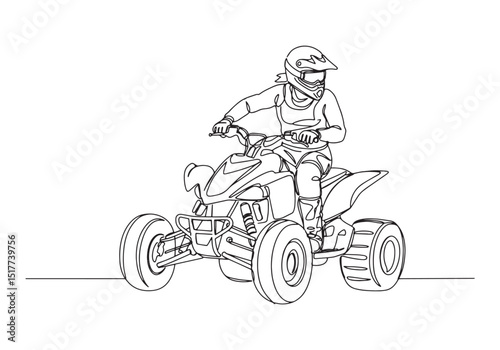 Dynamic line drawing of female ATV rider in monochrome action sp