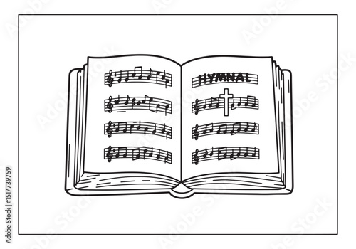 Detailed Hymnal Book Illustration in Black and White for Colorin