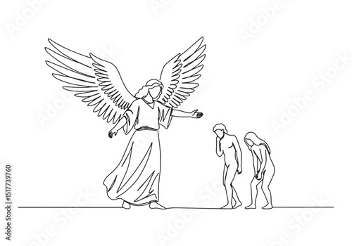 Expulsion from Paradise, Continuous Line Drawing of Adam and Eve