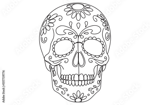 Intricate sugar skull illustration for coloring book pages and d