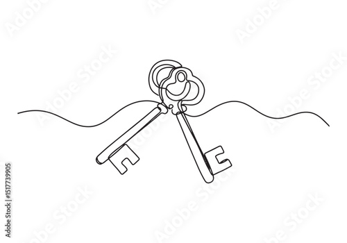 Elegant key pair illustration in a continuous line drawing style