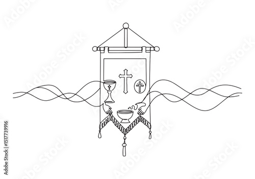 Continuous Line Drawing Liturgical Banner Showcasing Christian E