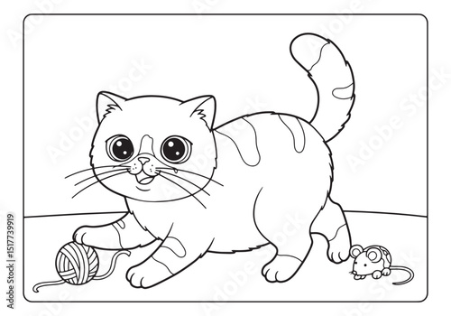 Adorable Exotic Shorthair coloring page, playful kitten with yar