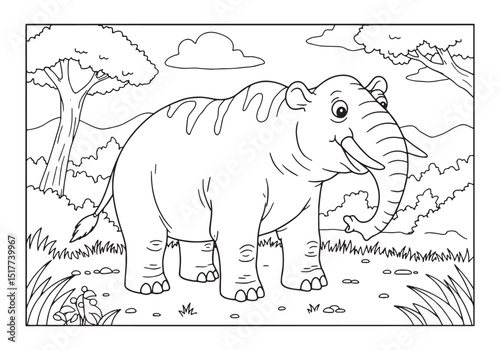 Indricotherium Coloring Page for Kids, A Detailed Black and Whit