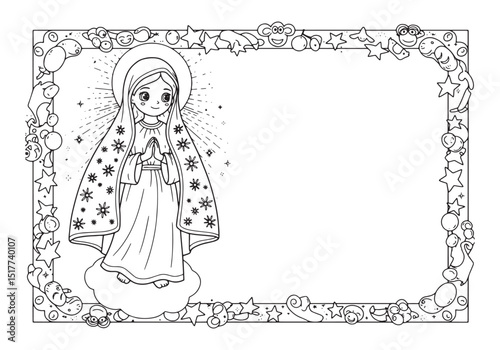 Illustrative Coloring Page of Virgin Mary as the Morning Star wi