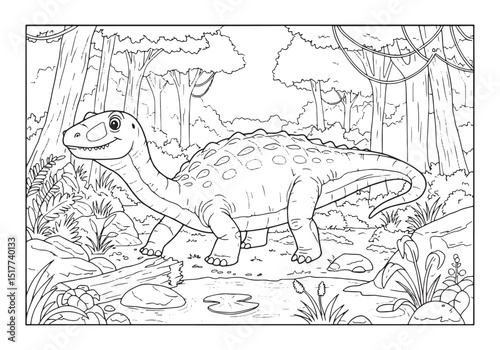Prestosuchus in a lush prehistoric landscape, detailed coloring