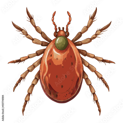 Detailed Tick Illustration Brown Legs Green Body Parasite Medical Entomology Arachnid Insect