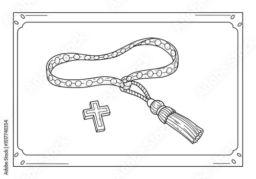 Coloring page featuring a priest's cincture and cross illustrati