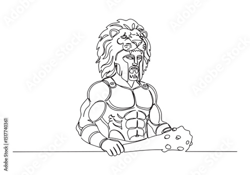 Continuous Line Drawing Illustration of Hercules with Lion Pelt