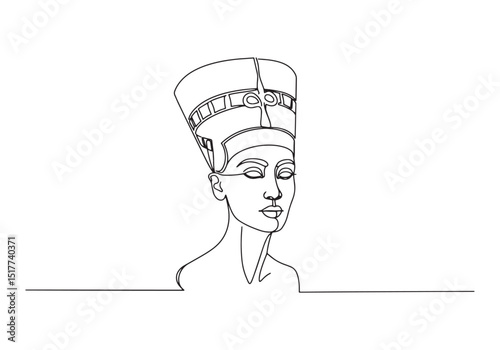 Elegant Nefertiti Portrait in Minimalist Continuous Line Art Sty