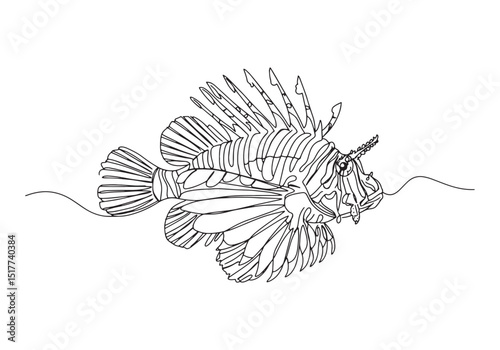 Striking Lionfish Portrayed in a Single Continuous Line Art Draw