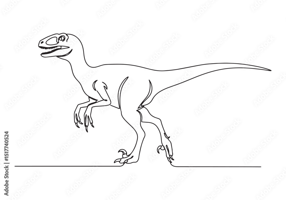 Obraz premium Elegant Velociraptor Illustration, Single Continuous Line Black