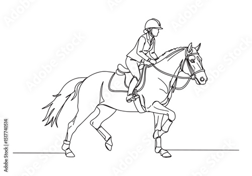 Elegant equestrian artwork featuring a female rider in continuou