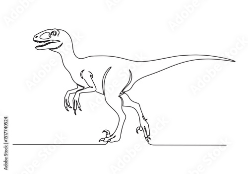 Elegant Velociraptor Illustration, Single Continuous Line Black