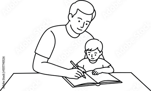 Father and Son Learning Vector Illustration of Family Education