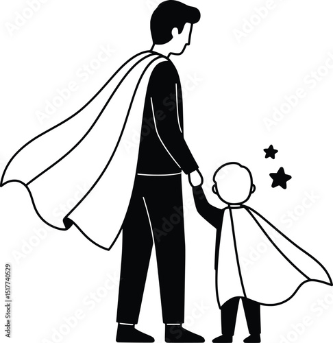 Super Dad and Son A heartwarming vector illustration