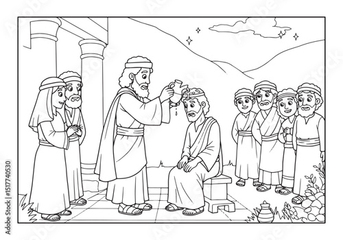 Black and White Illustration of the Anointing of David for Color