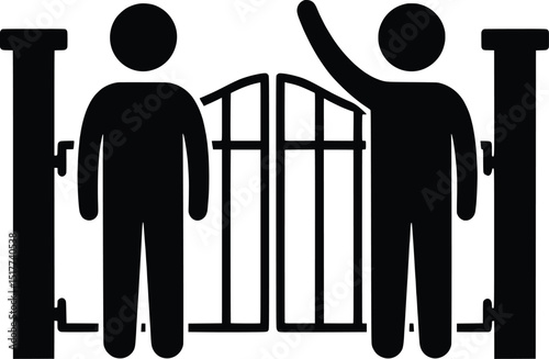 Vector Illustration Gate Meeting - Farewell or Greeting