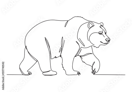 Grizzly Bear Continuous Line Drawing, Minimalist Wildlife Illust
