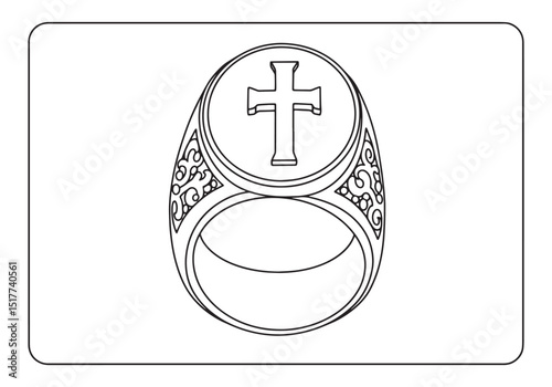 Detailed Bishop's Ring Coloring Page, Intricate Religious Jewelr
