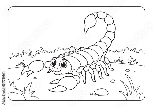 Cute Cartoon Scorpion Coloring Page for Kids and Children's Book