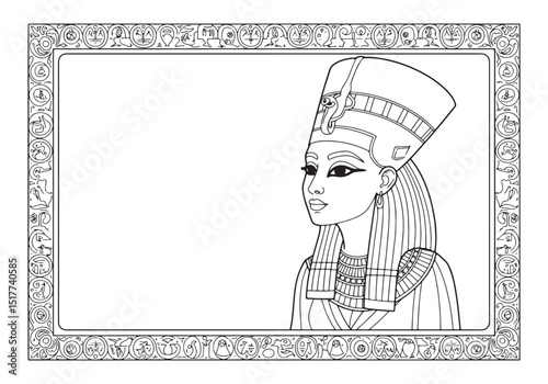 Elegant Cleopatra Portrait in Black and White Coloring Book Styl