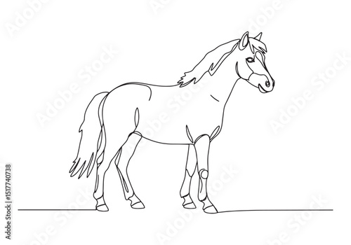 Elegant Miniature Horse Portrait in Continuous Line Art Illustra