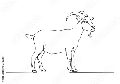 Elegant goat illustration in a minimalist continuous line style