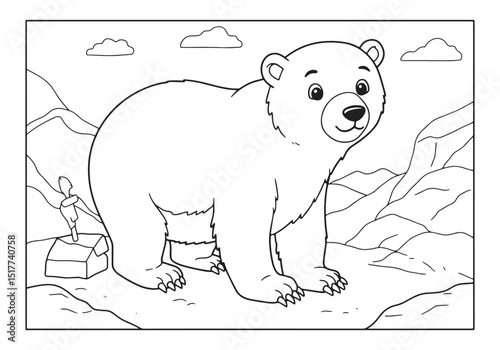 Charming Polar Bear Illustration for Coloring Book with Playful