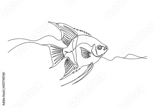 Elegant angelfish continuous line drawing in minimalist style ar