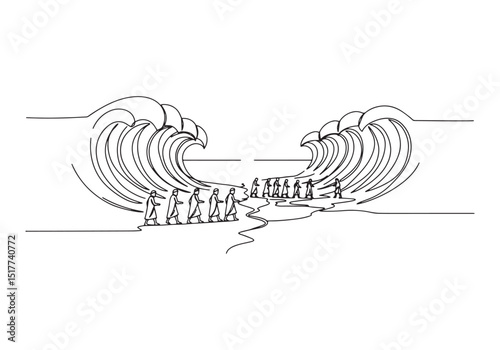 Continuous Line Drawing of The Red Sea Crossing Illustration Dep