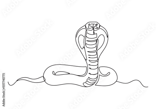 Elegant Cobra Serpent Continuous Line Art, A Minimalist Black an