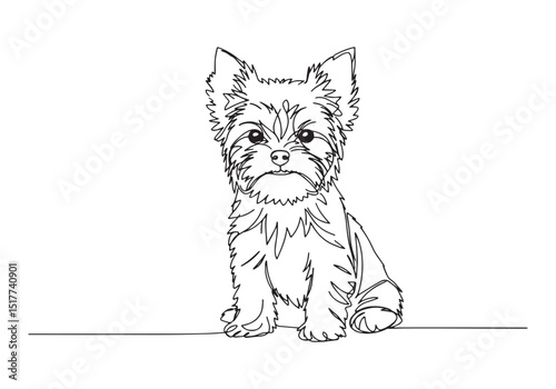 Elegant Yorkshire Terrier Portrait, A Continuous Line Art Illust