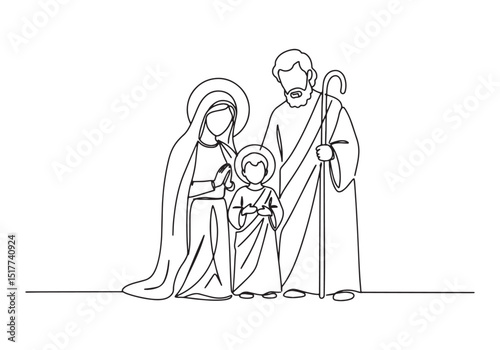 Holy Family Continuous Line Drawing, A Minimalist Depiction of M