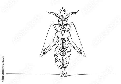Baphomet illustration created with a continuous single line draw