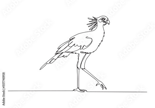 Elegant Secretary Bird Illustration in Continuous Line Art Style