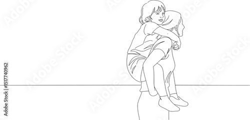 Tender Piggyback Ride A Vector Illustration of Sisterly Love
