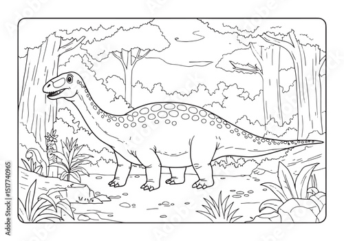 Macrauchenia in a detailed forest coloring page for kids activit