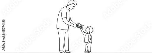 Father and Son Vector Illustration A heartwarming moment captured in a minimalist line art style
