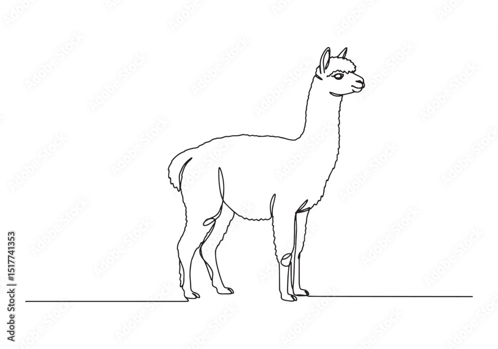 Fototapeta premium Elegant One-Line Drawing of Alpaca, Minimalist Black and White I