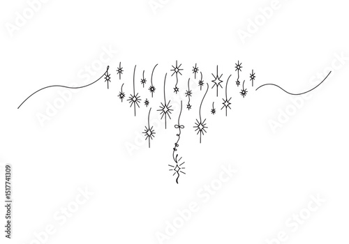 Elegant starry cascade in a continuous line drawing illustration
