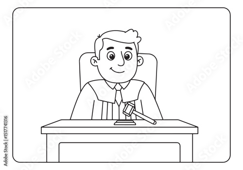 Illustration of a Cartoon Male Judge Coloring Page in Black and