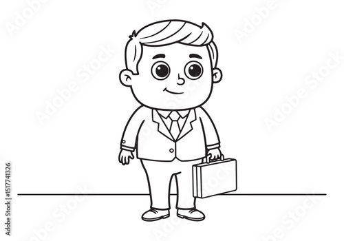 A Cartoon Businessman in a Suit with a Briefcase Black and White