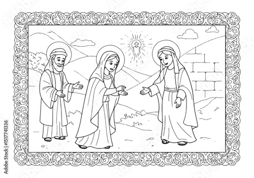 Feast of the Visitation Coloring Page, Religious Black and White