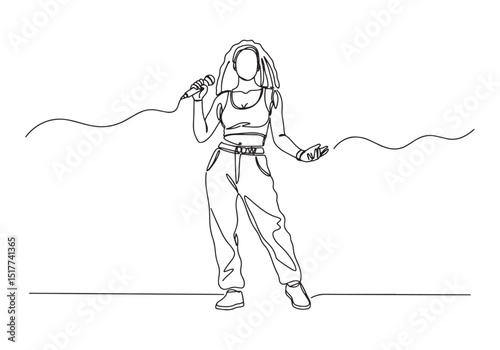 Continuous Line Drawing of a Female Reggae Singer with a Microph