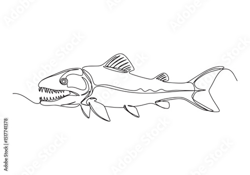 Elegant Continuous Line Drawing of Helicoprion, A Striking Visua